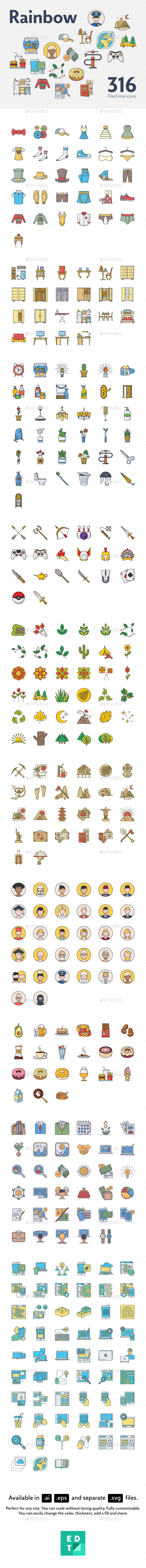 Rainbow — Filled-Line Icons Bundle - Miscellaneous Icons