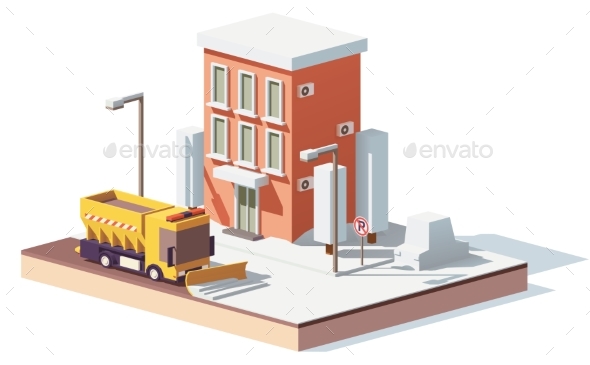 GraphicRiver Vector Low Poly Snowplows Working in the City 20936700 GraphicRiver Vector Low Poly Snowplows Working in the City 20936700