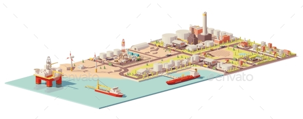 Vector Oil Extraction and Consumption Infographic - Buildings Objects
