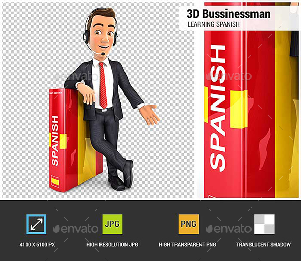 GraphicRiver 3D Businessman Learning Spanish 20936726 GraphicRiver 3D Businessman Learning Spanish 20936726