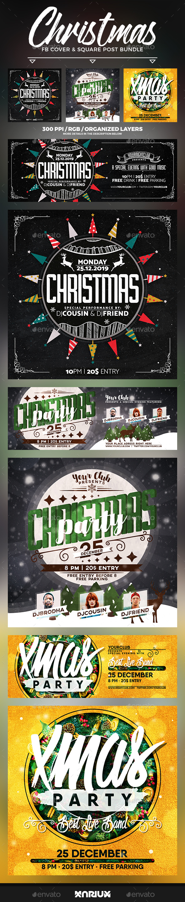 Christmas Party Facebook Cover Bundle - Social Media Web Elements