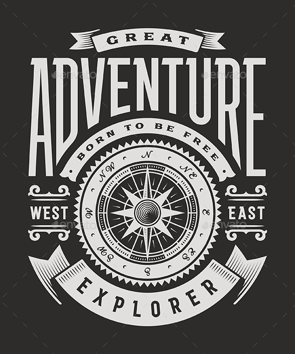 Vintage Great Adventure Typography on Black Background - Decorative Symbols Decorative