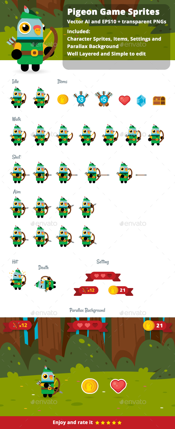 Archer Pigeon Game Asset - Sprites Game Assets