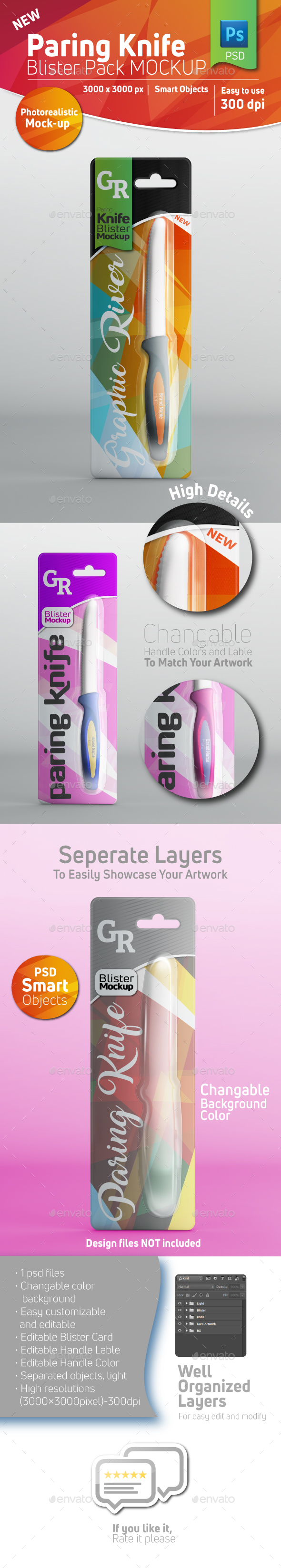 Paring Knife Blister Pack Mockup With Knife Inside - Miscellaneous Packaging