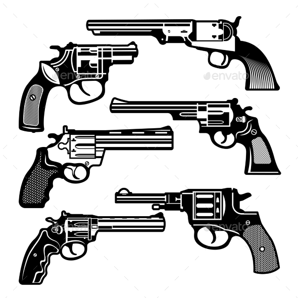 Monochrome Illustrations of Retro Weapons - Man-made Objects Objects