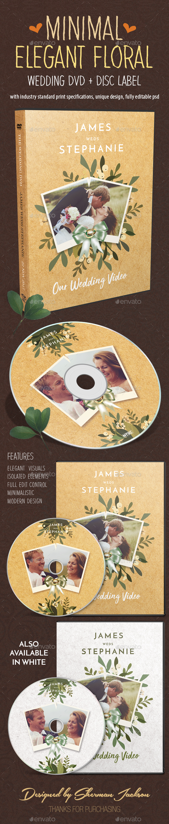 Minimal Elegant Floral Wedding DVD Covers - CD & DVD Artwork Print Templates