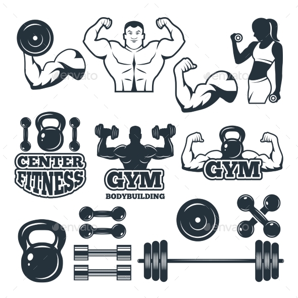 Different Symbols and Badges Set for Fitness Club - Decorative Symbols Decorative