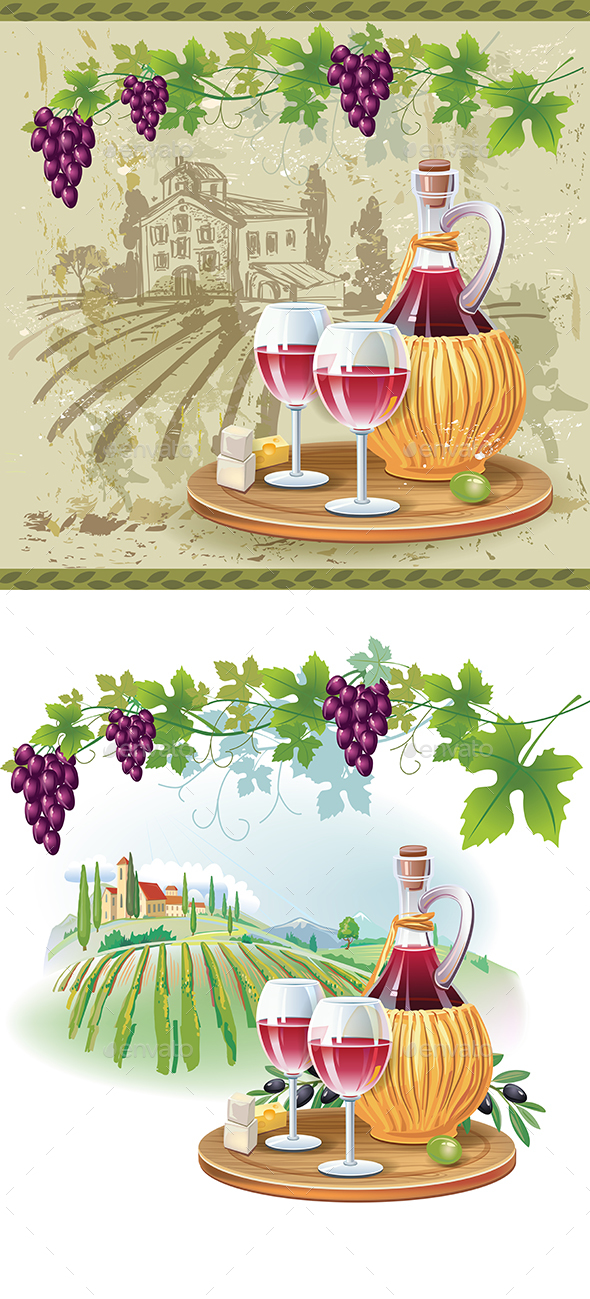 GraphicRiver Wine Glasses and Bottle in Vineyard 20937977 GraphicRiver Wine Glasses and Bottle in Vineyard 20937977