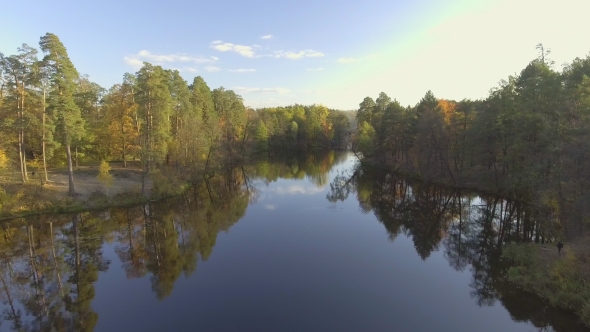 Flying Over the Lake. Autumn Landscape alt