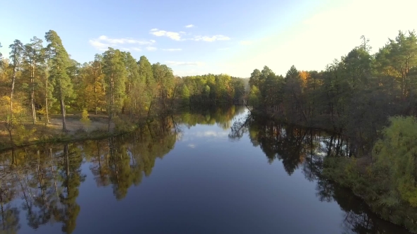 Flying Over the Lake, Autumn Landscape alt