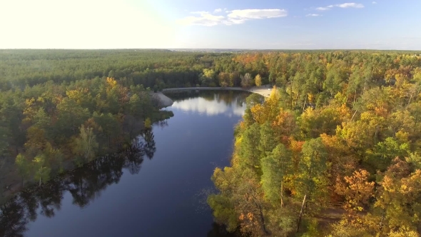 Aerial View Fall Colors Tree Tops Flying Over Autumn Landscape alt