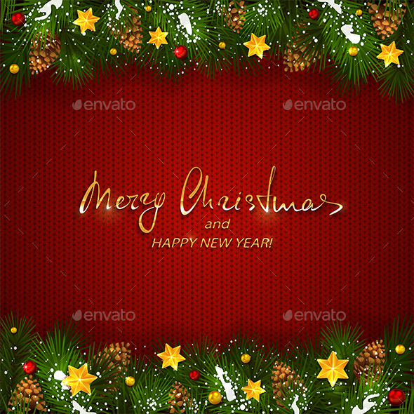 Christmas Decorations on Red Knitted Pattern - Christmas Seasons/Holidays