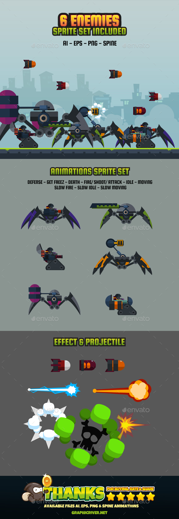 6 Enemy Flat V1 - Sprites Game Assets