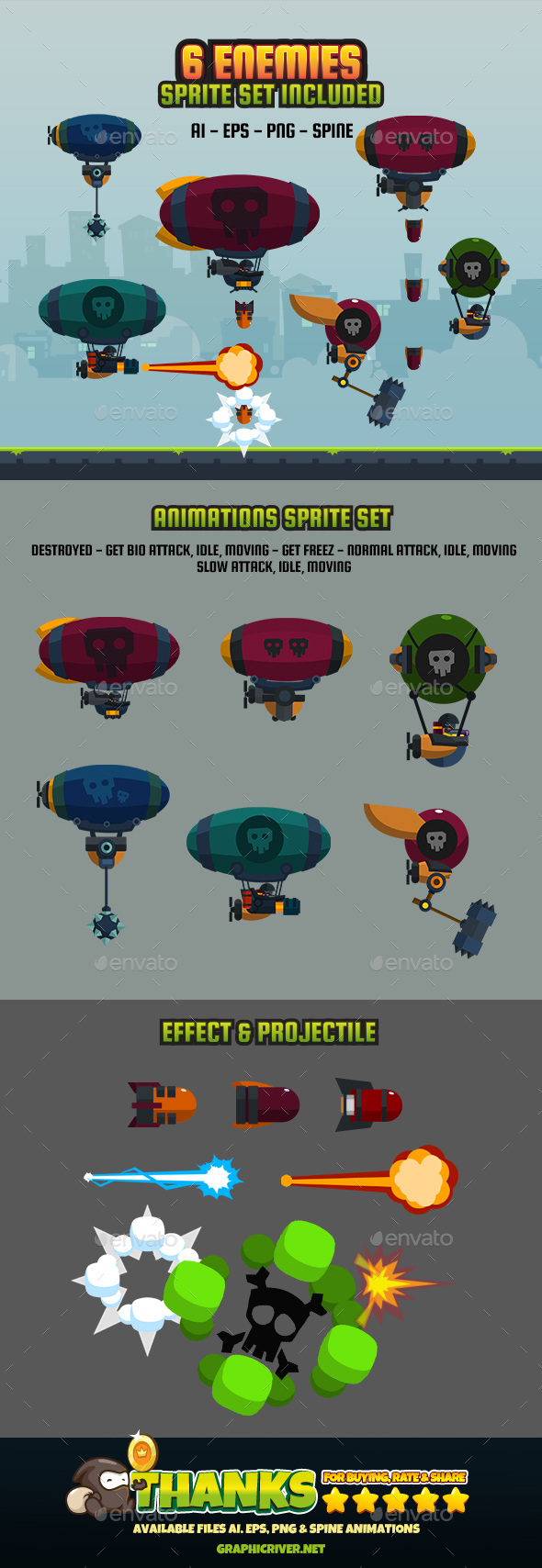 6 Enemy Flat V2 - Sprites Game Assets