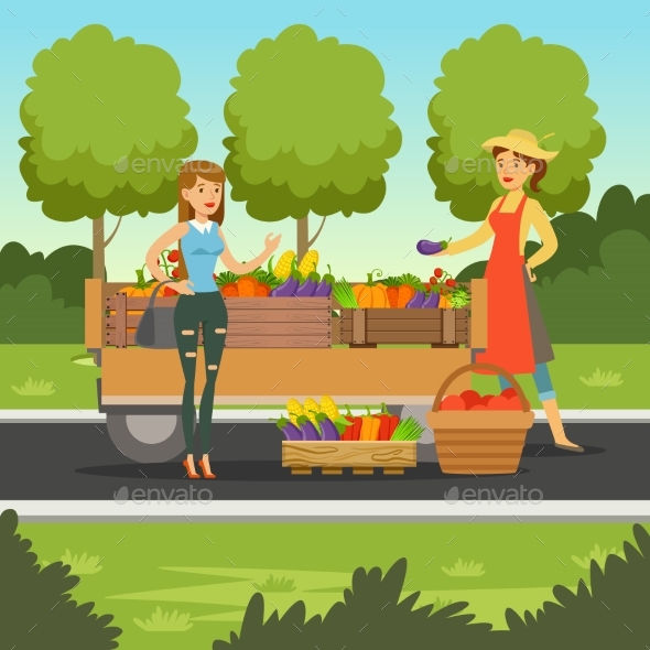 Farmer Woman Selling Fresh Vegetables From Wooden - Food Objects