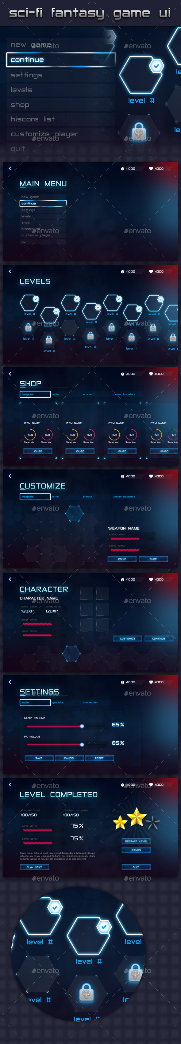 Futuristic Fantasy Game UI - User Interfaces Game Assets