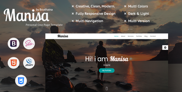 Manisa - Personal One Page Template - Personal Site Templates