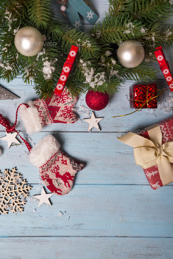 Merry Christmas. Christmas background with fir tree - Stock Photo - Images