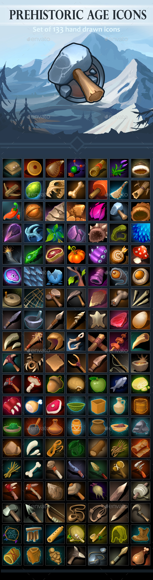 Prehistoric Age Icons - Miscellaneous Game Assets