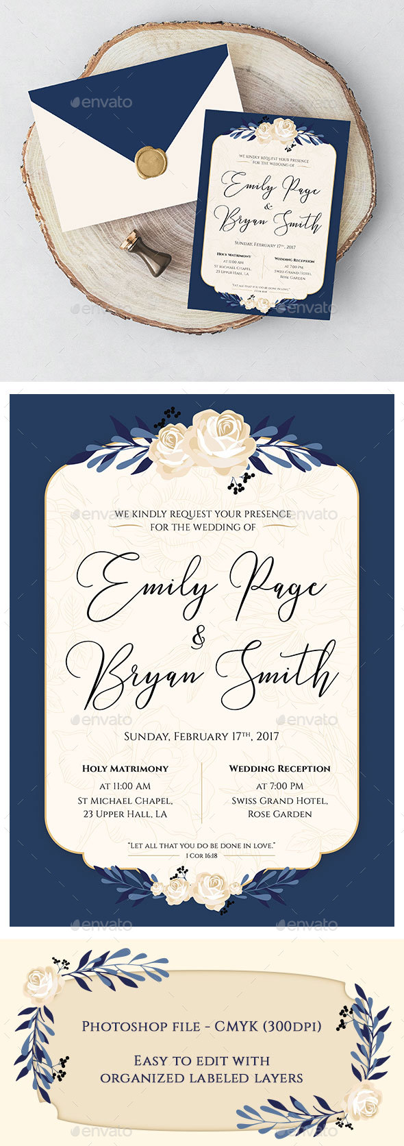 Blue Rose Wedding Invitation