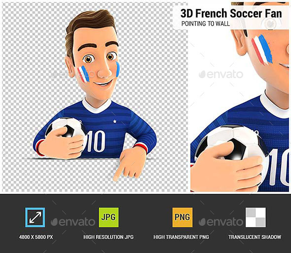 GraphicRiver 3D French Soccer Fan Pointing to Empty Wall 20941740 GraphicRiver 3D French Soccer Fan Pointing to Empty Wall 20941740