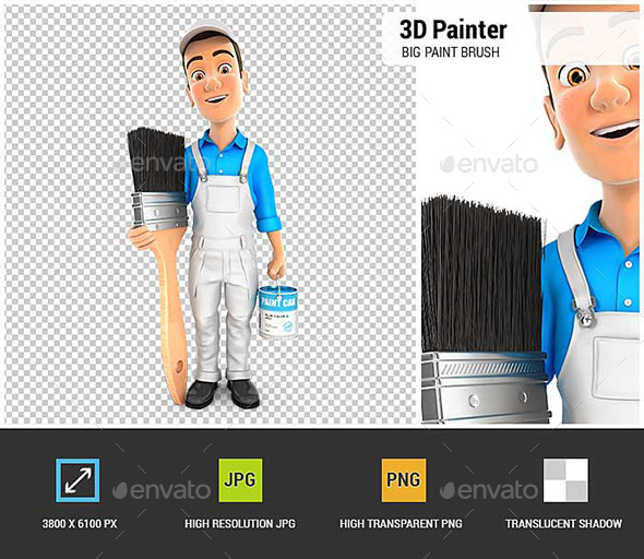 GraphicRiver 3D Painter Standing Next to Big Paint Brush 20941770 GraphicRiver 3D Painter Standing Next to Big Paint Brush 20941770