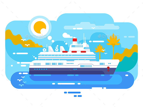 Cruise Ship in Sea Design Flat - Miscellaneous Vectors