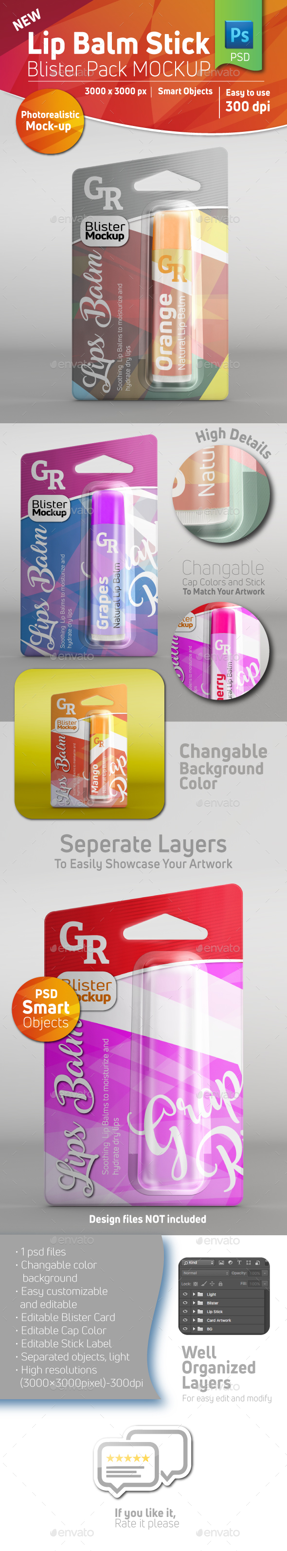 Download Lip Balm Blister Pack Mockup With Stick Inside by fenongenon | GraphicRiver