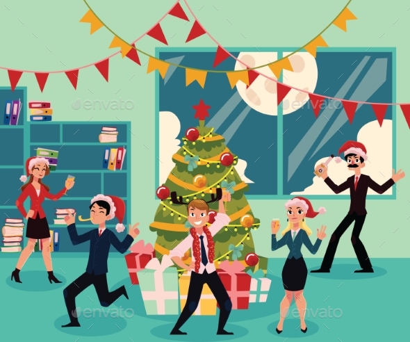 Happy People Having Corporate Xmas Party - People Characters