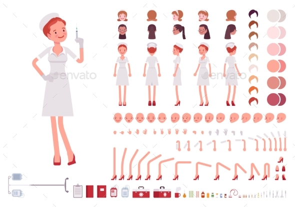 Nurse in Retro Uniform Character Creation Set - Health/Medicine Conceptual