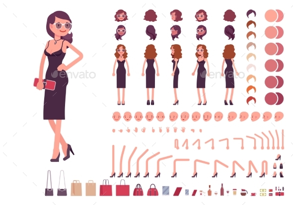 Girl in Evening Dress Character Creation Set - People Characters