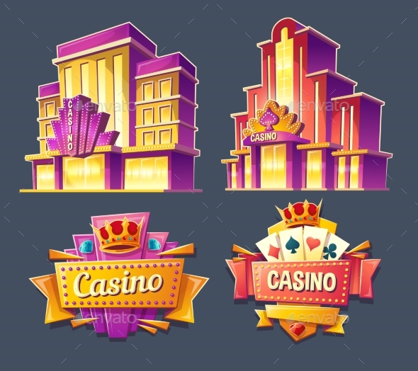 Icons of Casino Buildings and Retro Signboards - Buildings Objects