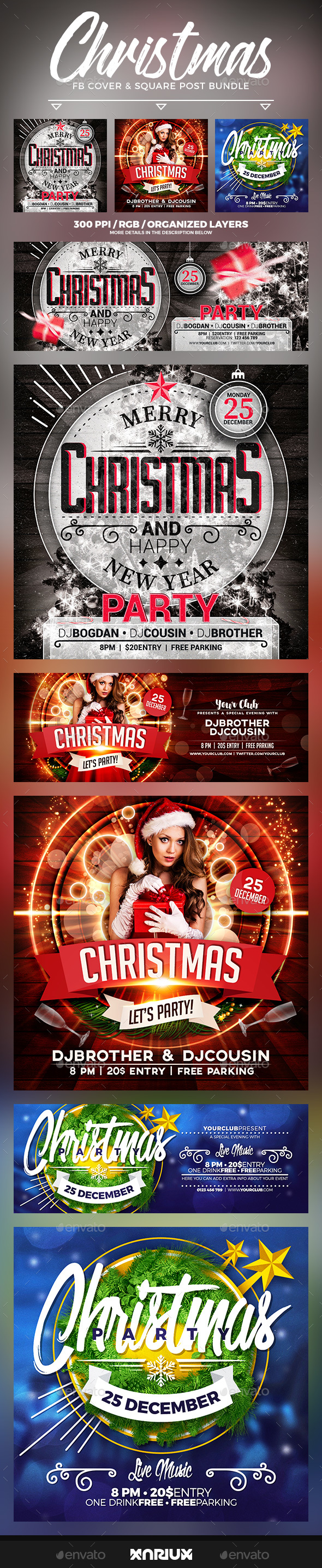 Christmas Party Facebook Cover Bundle - Social Media Web Elements