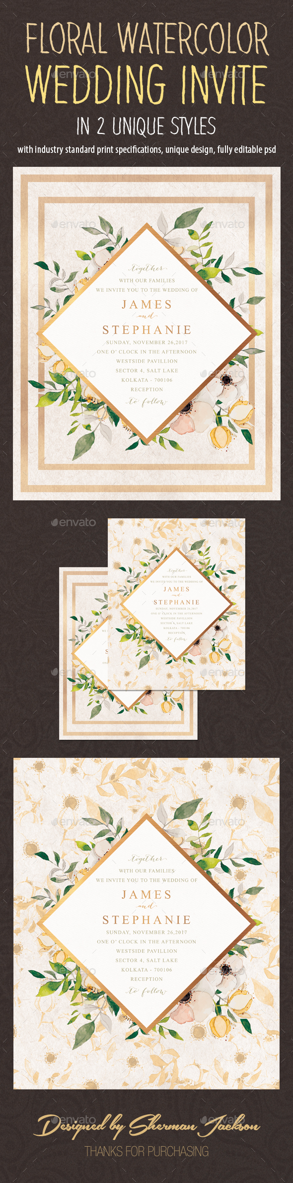 Floral Watercolor Wedding Invitation Card