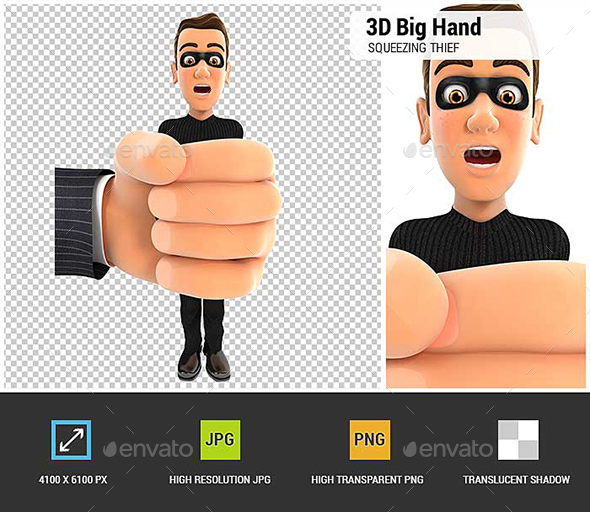 GraphicRiver 3D Big Hand Squeezing Thief 20947672 GraphicRiver 3D Big Hand Squeezing Thief 20947672