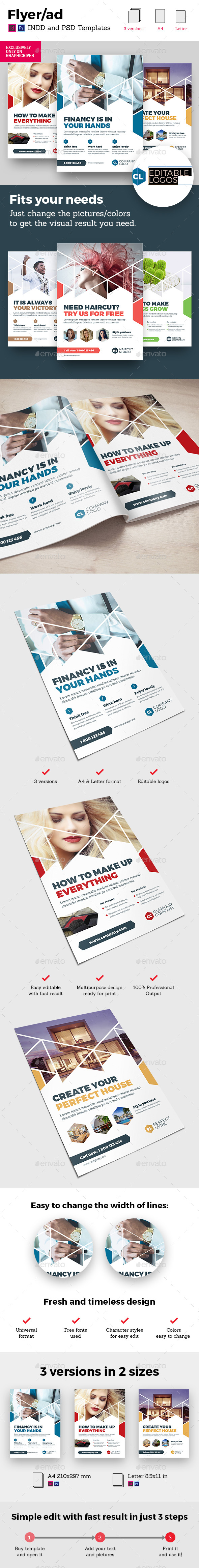 Corporate Business Universal Flyer/ad 3x InDesign and Photoshop Template Triangle - Flyers Print Templates