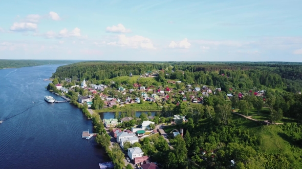 Aerial View of the Ples, a City on the Volga, in the Sunny Weather