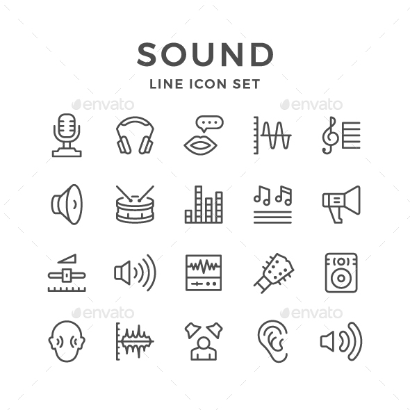 Set Line Icons of Sound - Man-made objects Objects