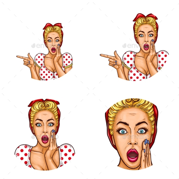 Set of Vector Pop Art Round Avatar Icons for Users - People Characters