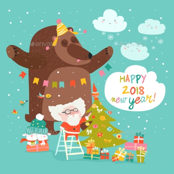 GraphicRiver Christmas Card with Santa Claus and Bear 20948537