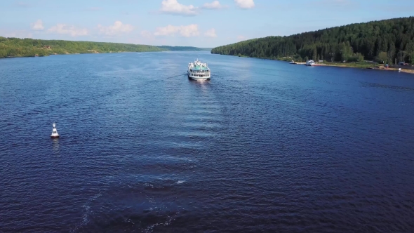 VOLGA RIVER, RUSSIA - VOLGA: Passenger Ship Cruising the Volga RiverThe Volga River, the Longest