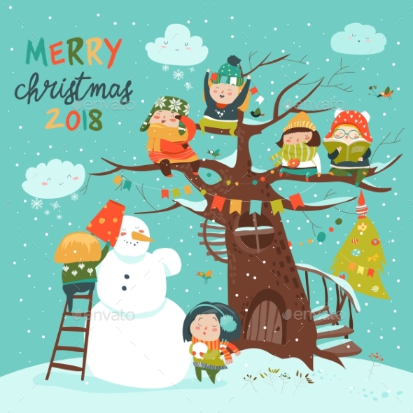 GraphicRiver Happy Children Celebrating Christmas 20949409 GraphicRiver Happy Children Celebrating Christmas 20949409