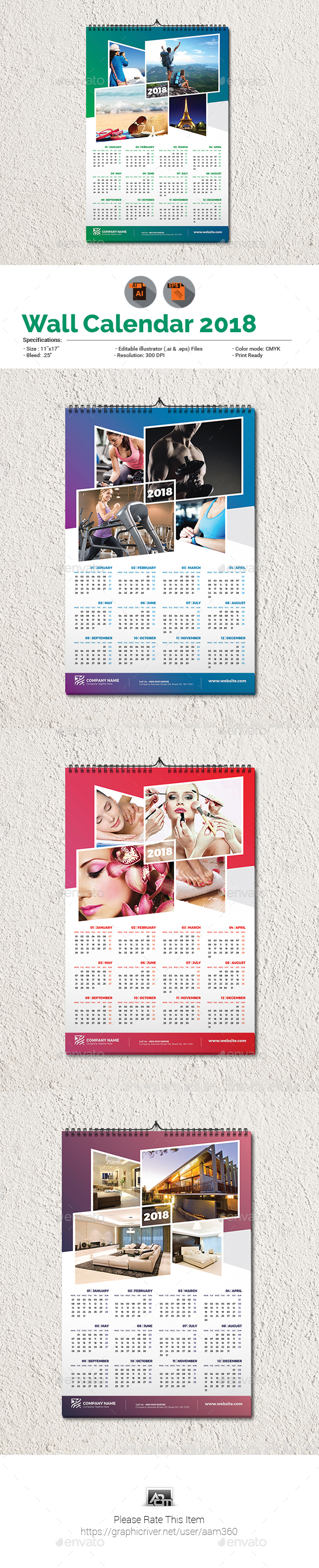 GraphicRiver Wall Calendar 2018 20949638 GraphicRiver Wall Calendar 2018 20949638