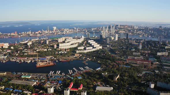 Aerial View of Residential Areas of Vladivostok City at Sunrise alt