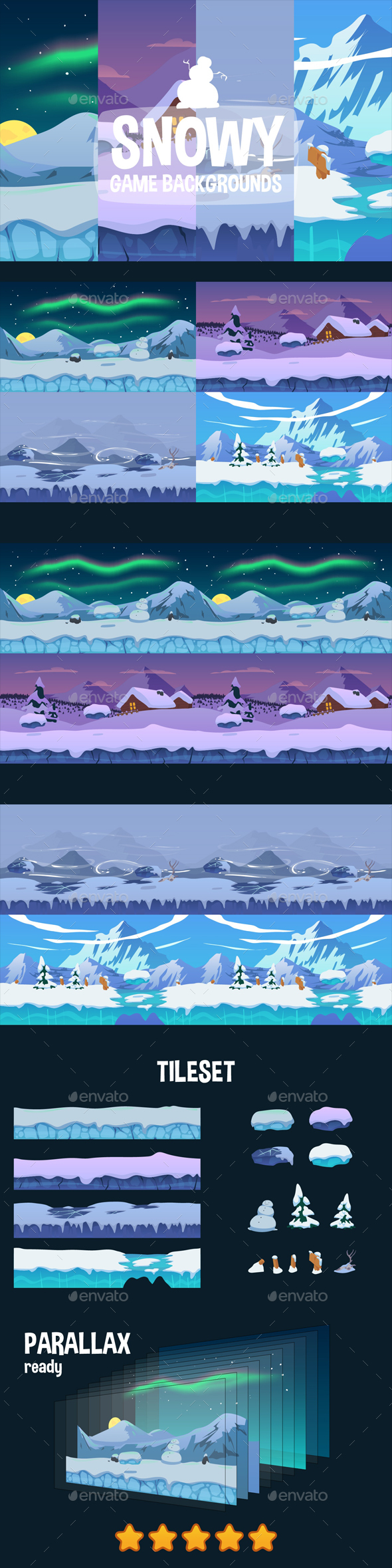 GraphicRiver Parallax Snowy 2D Backgrounds 20951047 GraphicRiver Parallax Snowy 2D Backgrounds 20951047