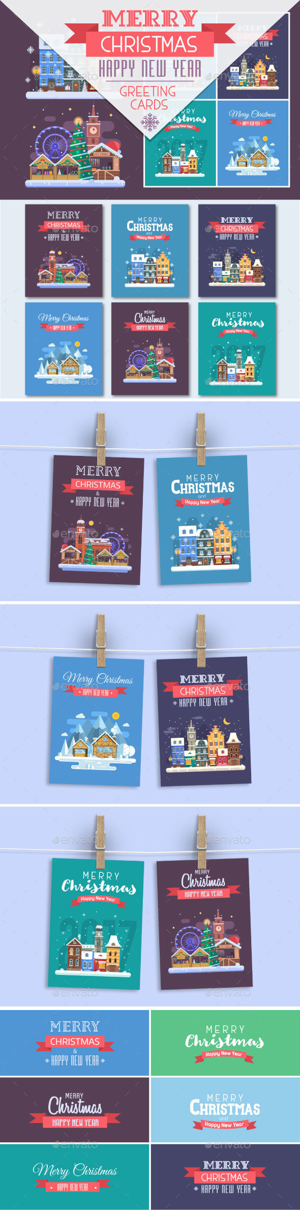 New Year and Christmas Cards with Europe Cities - Christmas Seasons/Holidays