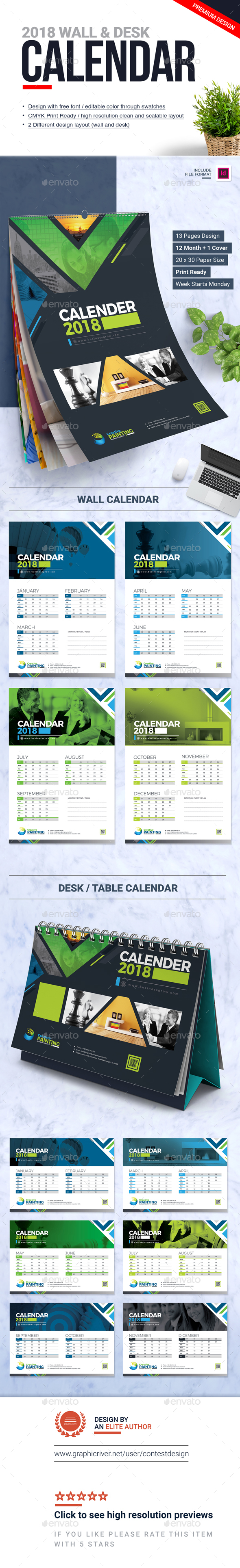 GraphicRiver 2018 Wall and Desk Calendar Design Template 20952861 GraphicRiver 2018 Wall and Desk Calendar Design Template 20952861