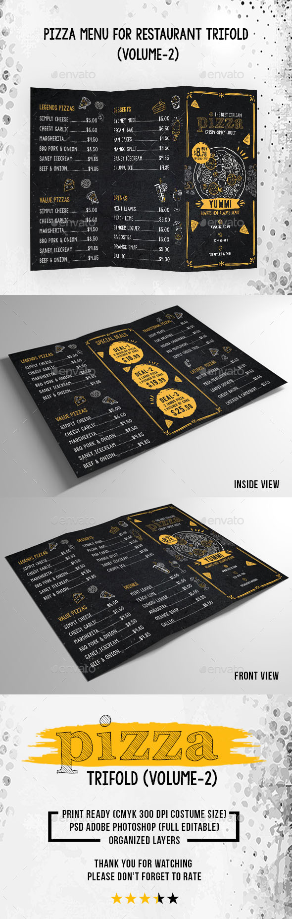 Pizza Menu for Restaurant Trifold (Volume-2)