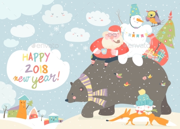 GraphicRiver Santa Claus with Snowman Riding on the Back 20954923 GraphicRiver Santa Claus with Snowman Riding on the Back 20954923