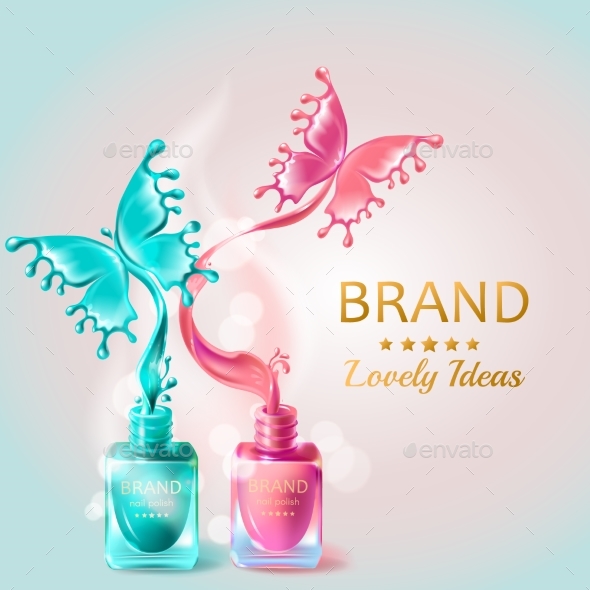 Cosmetic Background with Butterflies From Nail - Backgrounds Decorative